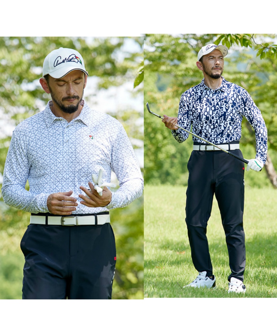 ゴルフウェア ポロシャツ 長袖プリントストレッチ長袖ポロAP220202E12