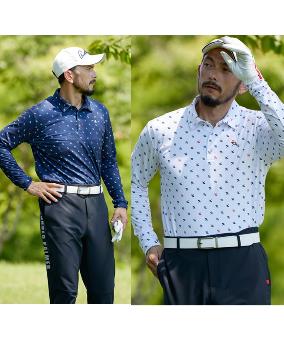 ゴルフウェア ポロシャツ 長袖プリントストレッチ長袖ポロAP220202E12