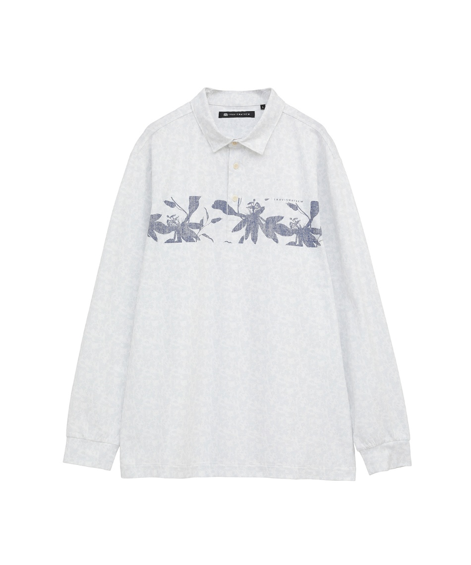 獲得ポイント150pt 【送料無料】トラヴィスマシュー(TravisMathew) ゴルフウェア ポロシャツ 長袖 ラベンダー柄 チェストプリント 長袖シャツ 7AM017 【国内正規品】【2025年秋冬モデル】 メンズ 1WHT L