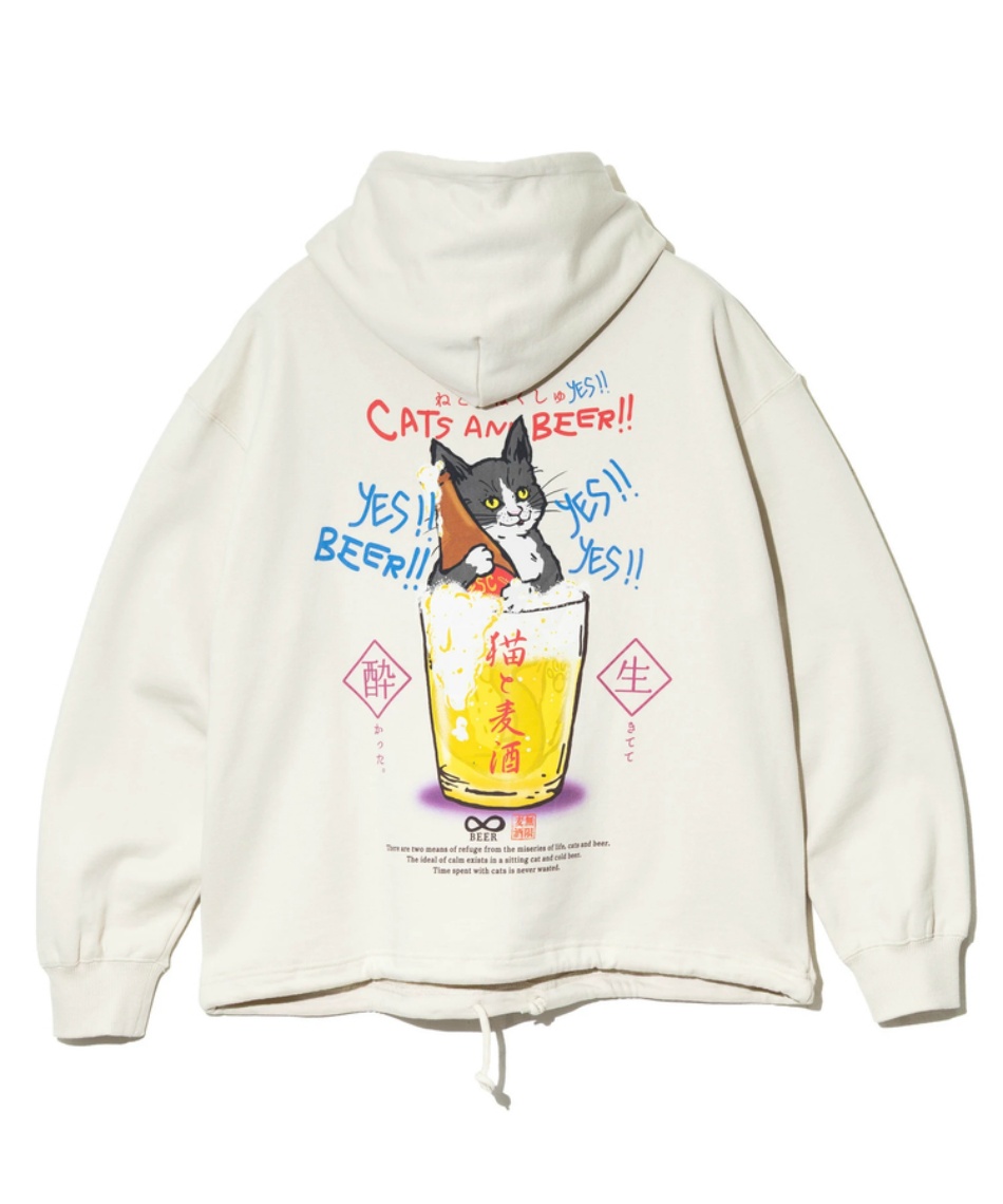スウェットパーカー 空紡糸裏毛 猫と麦酒ヘムスピンドル BOX