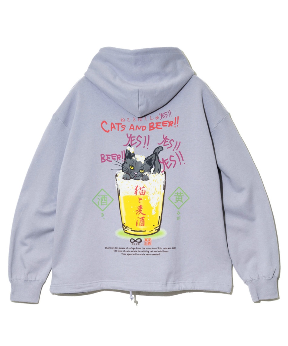 スウェットパーカー 空紡糸裏毛 猫と麦酒ヘムスピンドル BOX