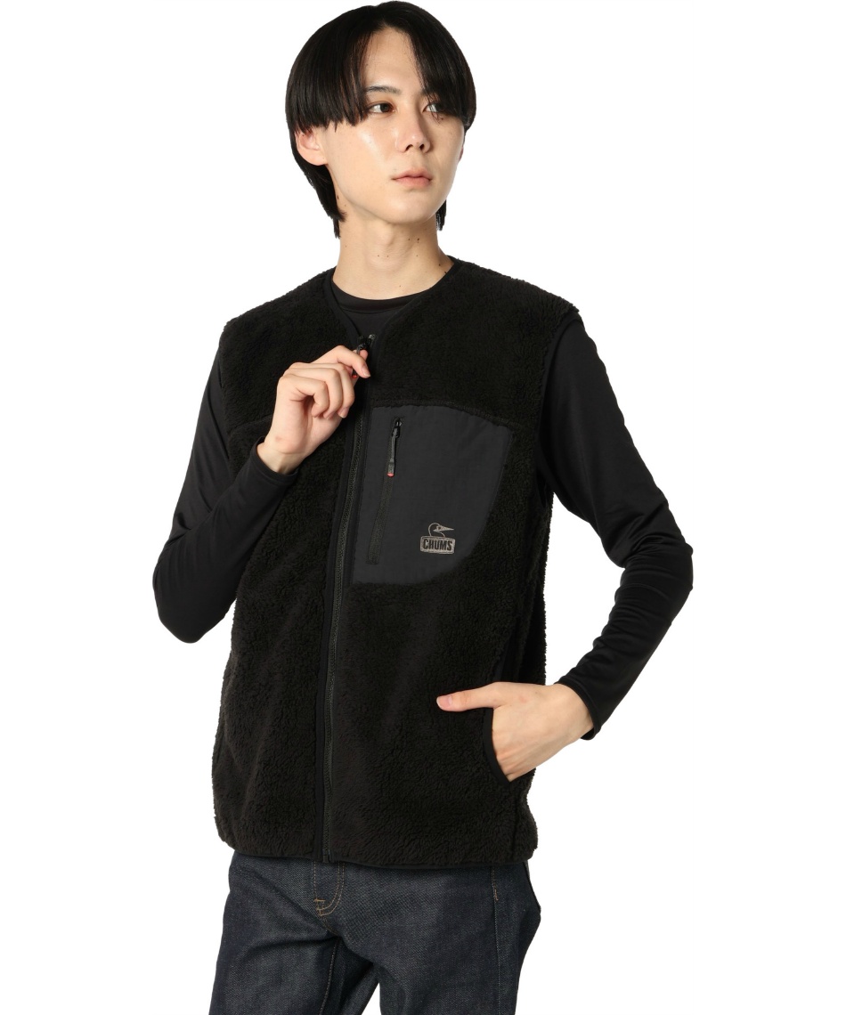 チャムス(CHUMS) フリース ベスト ボンディングフリースノーカラー