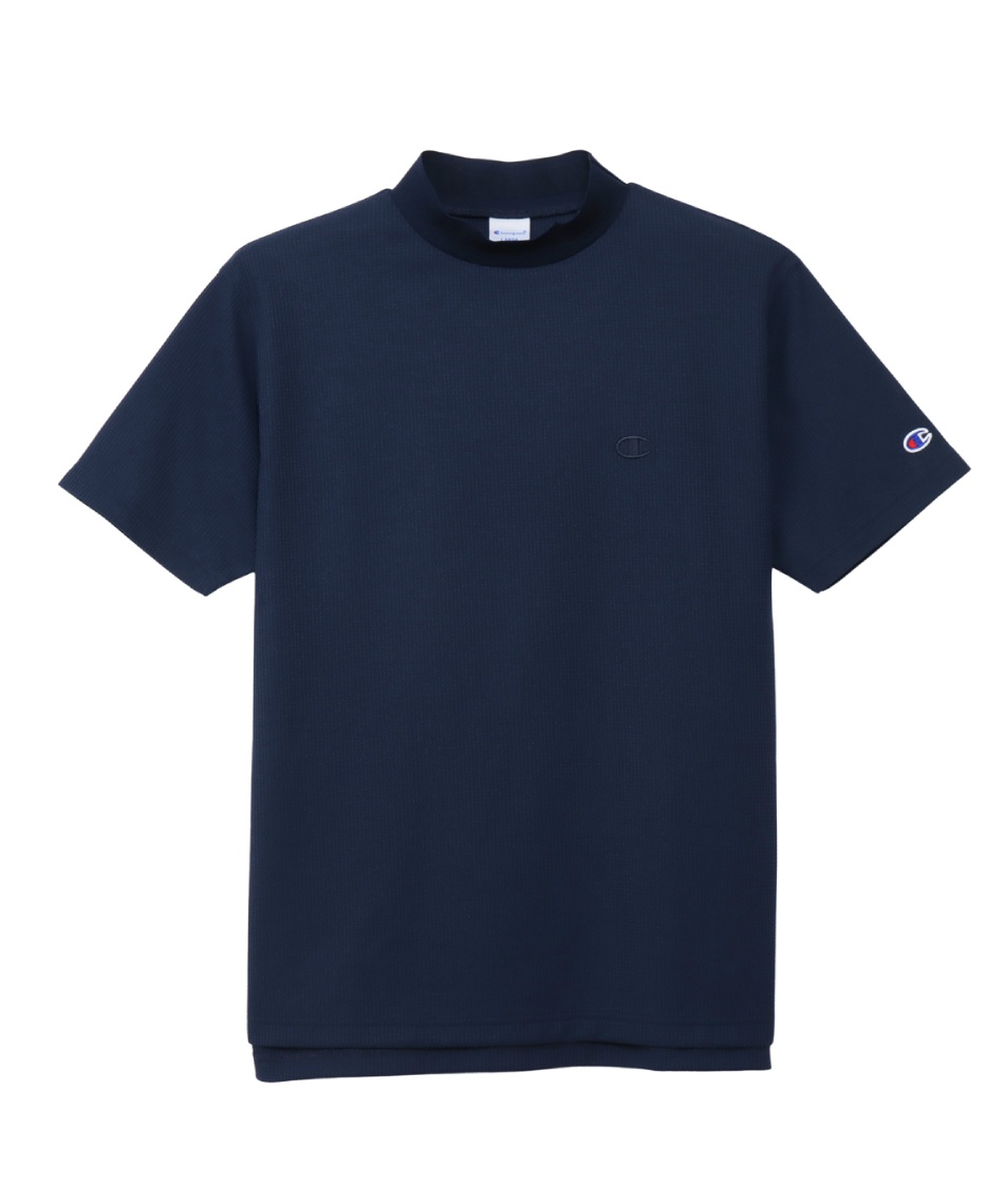 ハチヤーズ　ネイビー モックネックネック 半袖シャツ　M チャンピオン(Champion) ゴルフウェア 半袖シャツ メンズ ワッフル