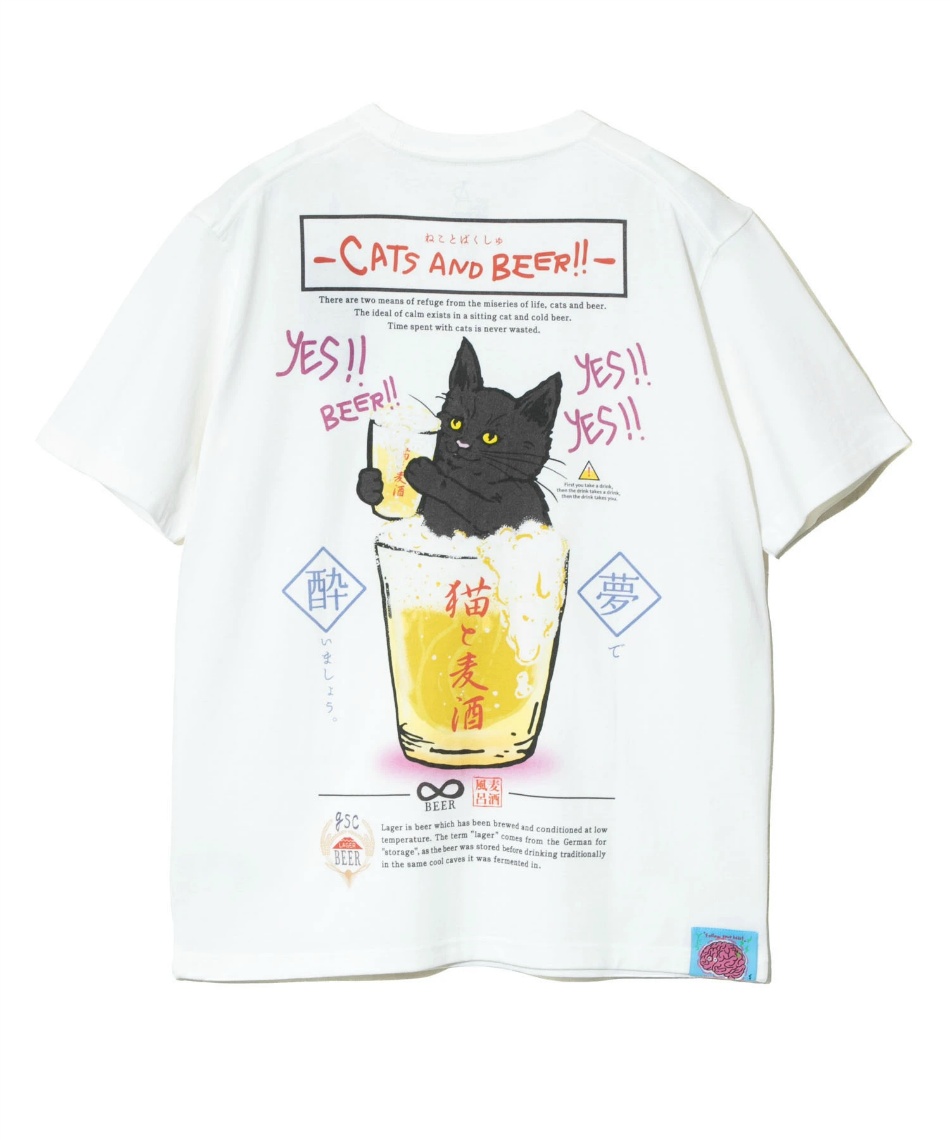 ゴースローキャラバン(Go Slow Caravan) Tシャツ 半袖 猫と麦酒TEE