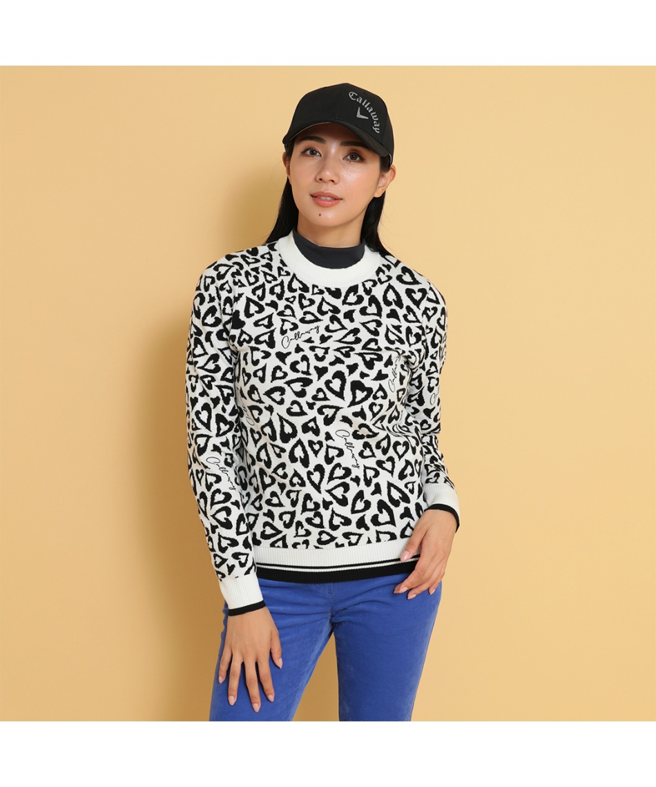 ゴルフウェア セーター レオパードジャカードクルーネックニット