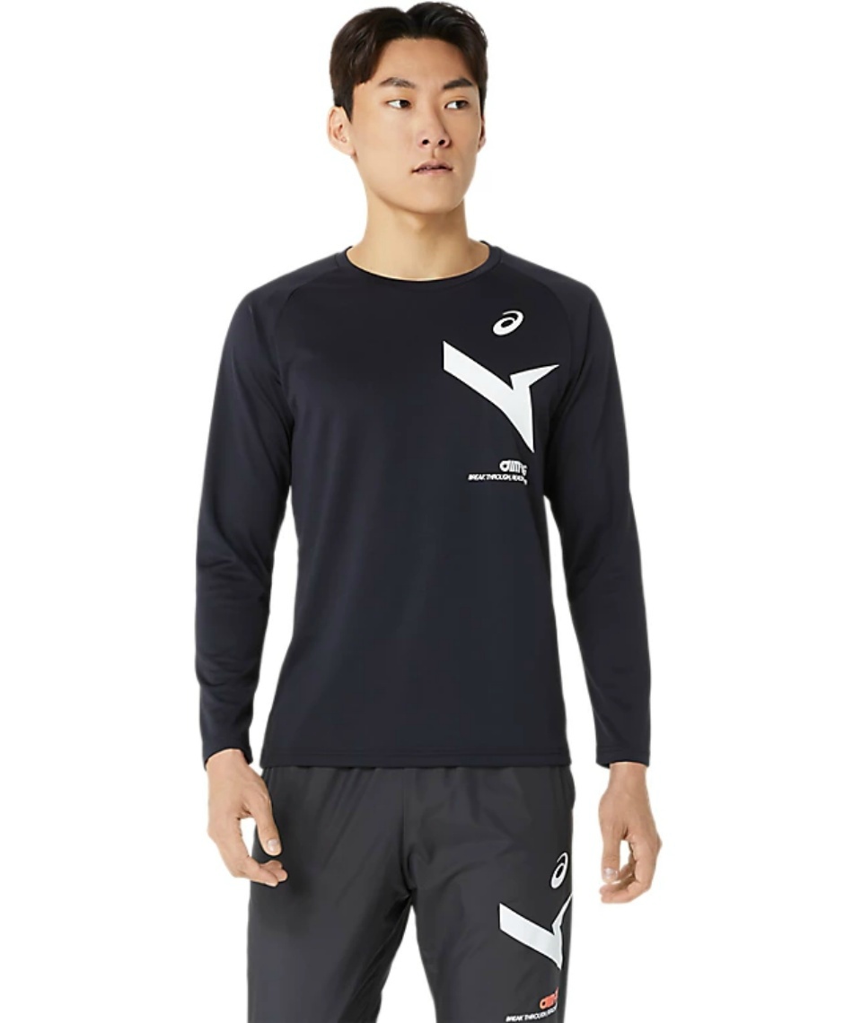 国見高校 asics ストライプ長袖シャツ 10番 アシックス(asics) スポーツウェア 長袖 AIM-TRGドライ長袖シャツ