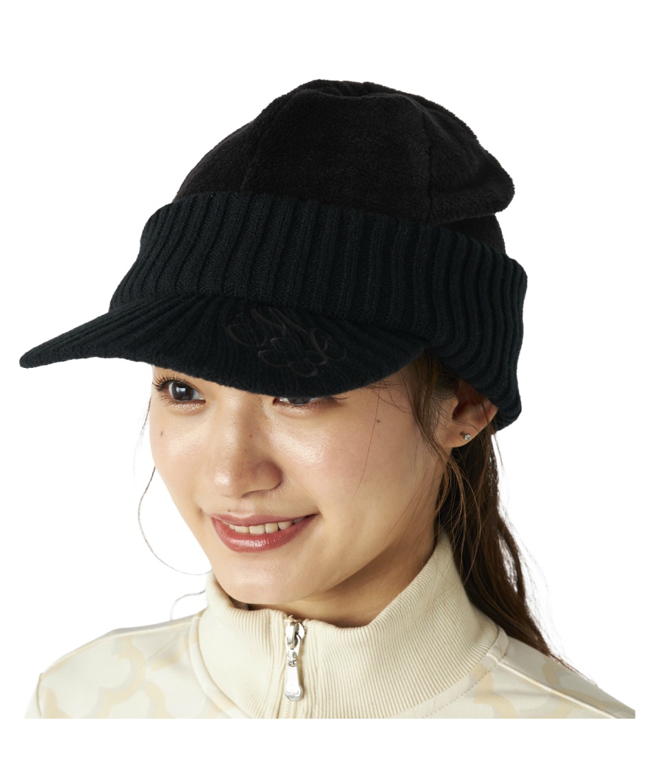獲得ポイント49pt マリクレール(marie claire) ゴルフ キャップ ファーニットキャップ 735-955 【2025年秋冬モデル】 レディース BK F