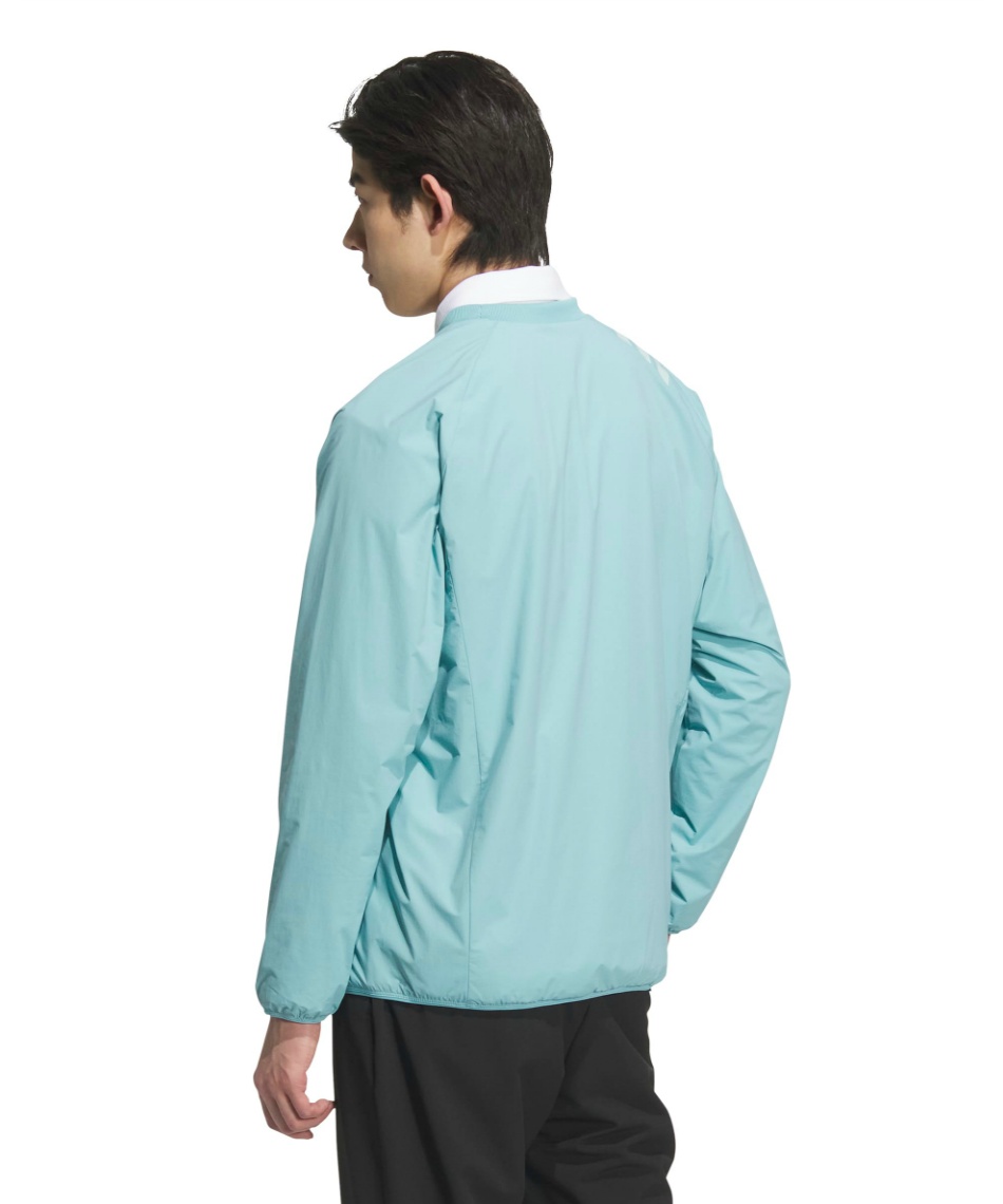 【美品】adidasゴルフ レインウェア XL水色 アディダス(adidas) ゴルフウェア ブルゾン 撥水 スリーストライプス
