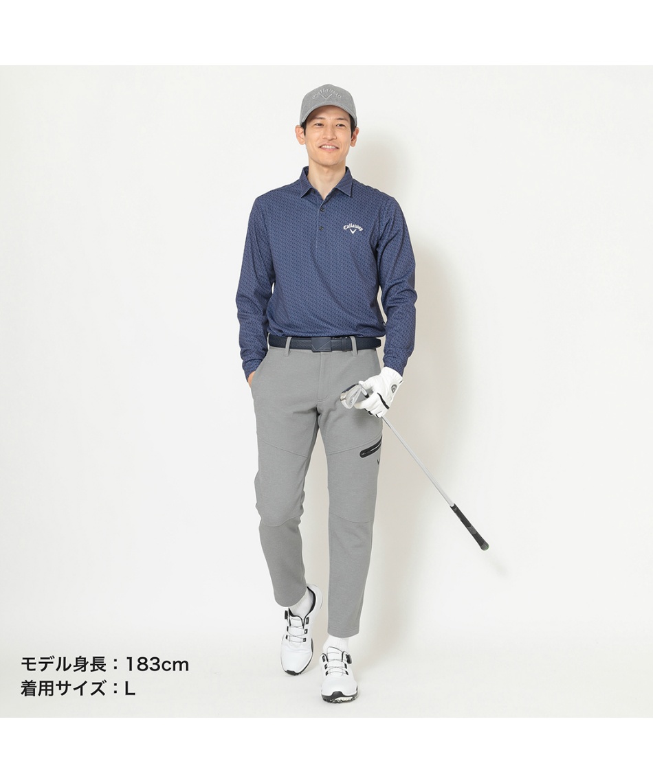 ゴルフウェア ポロシャツ 長袖 ロゴプリントオニカノコ長袖シャツ