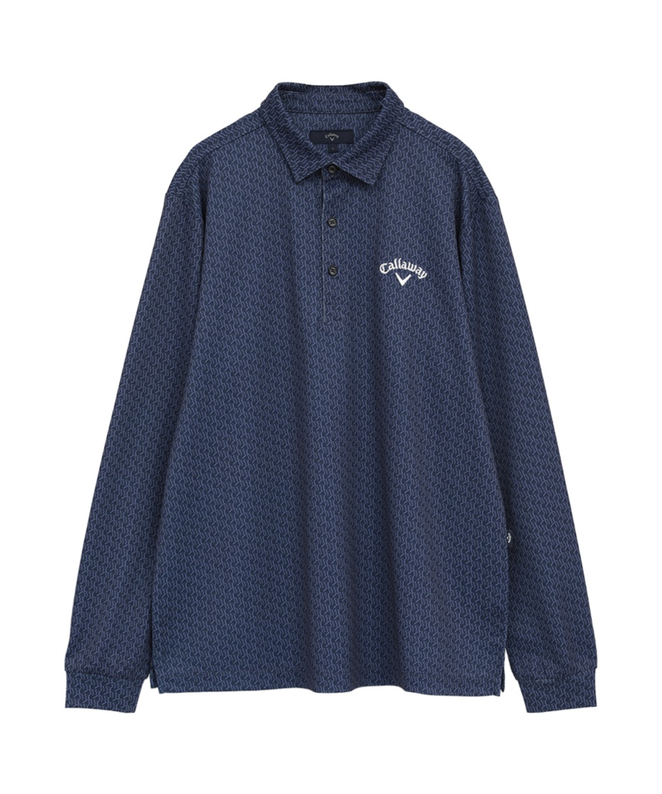 ゴルフウェア ポロシャツ 長袖 ロゴプリントオニカノコ長袖シャツ