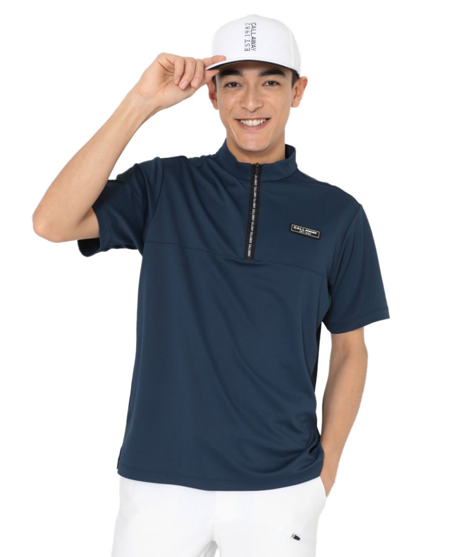 【新品未使用 4L】Callawayハーフジップ ゴルフウェア 半袖 ネイビー キャロウェイ(Callaway) ゴルフウェア 半袖シャツ 半袖ハーフジップ