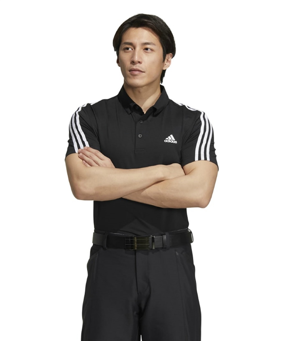 【adidas GOLF/アディダス】3ストライプス半袖ポロシャツ・XLブラック adidas ポロシャツ ポロ スリーストライプス 半袖ボタンダウン