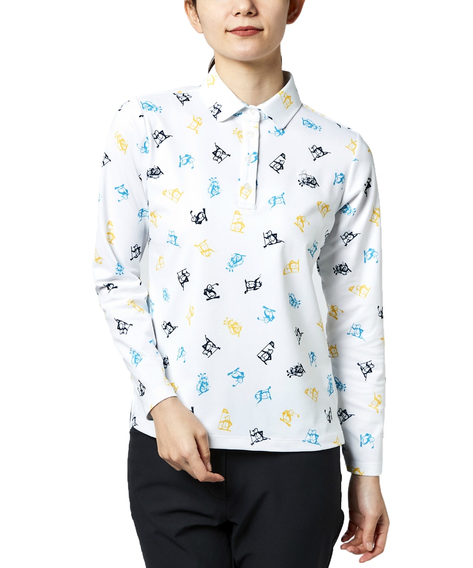 マンシングウェア】2023年人気ロゴ総柄×ペンギンロゴ 長袖ゴルフポロシャツLL Penguin by Munsingwear 公式 ペンギン バイ マンシングウェア