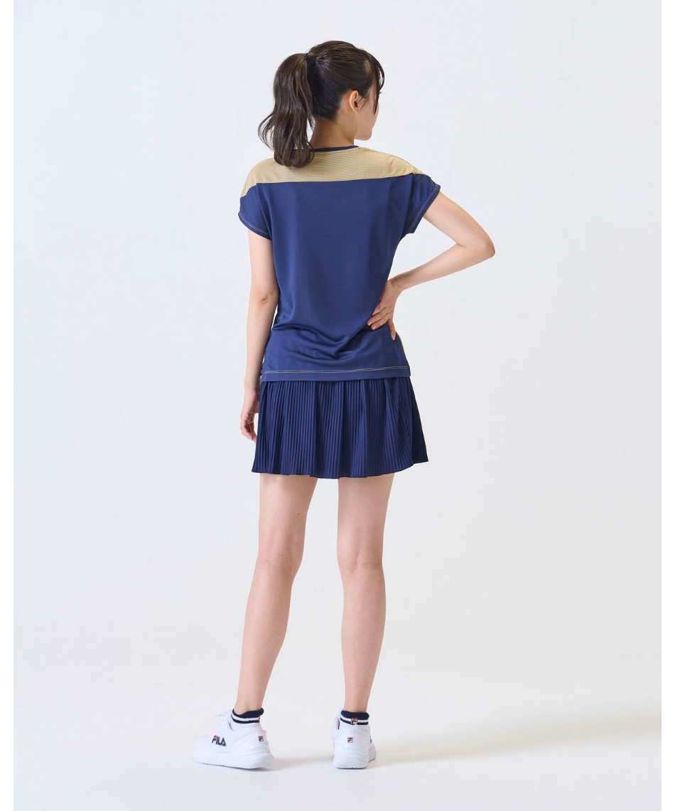 *FILA* レースジャケット、トップス、スコート 3点セット ネイビー S テニス】ストライプジャガード フレアスコート レディース|FILA