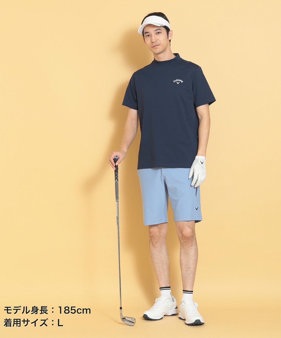 ゴルフウェア 半袖シャツ 裏クールバックプリント半袖モック