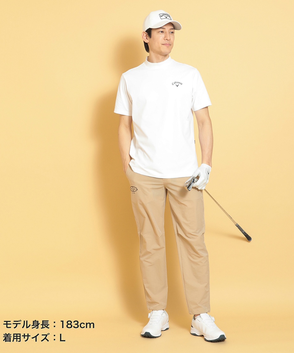 ゴルフウェア 半袖シャツ 裏クールバックプリント半袖モックシャツ