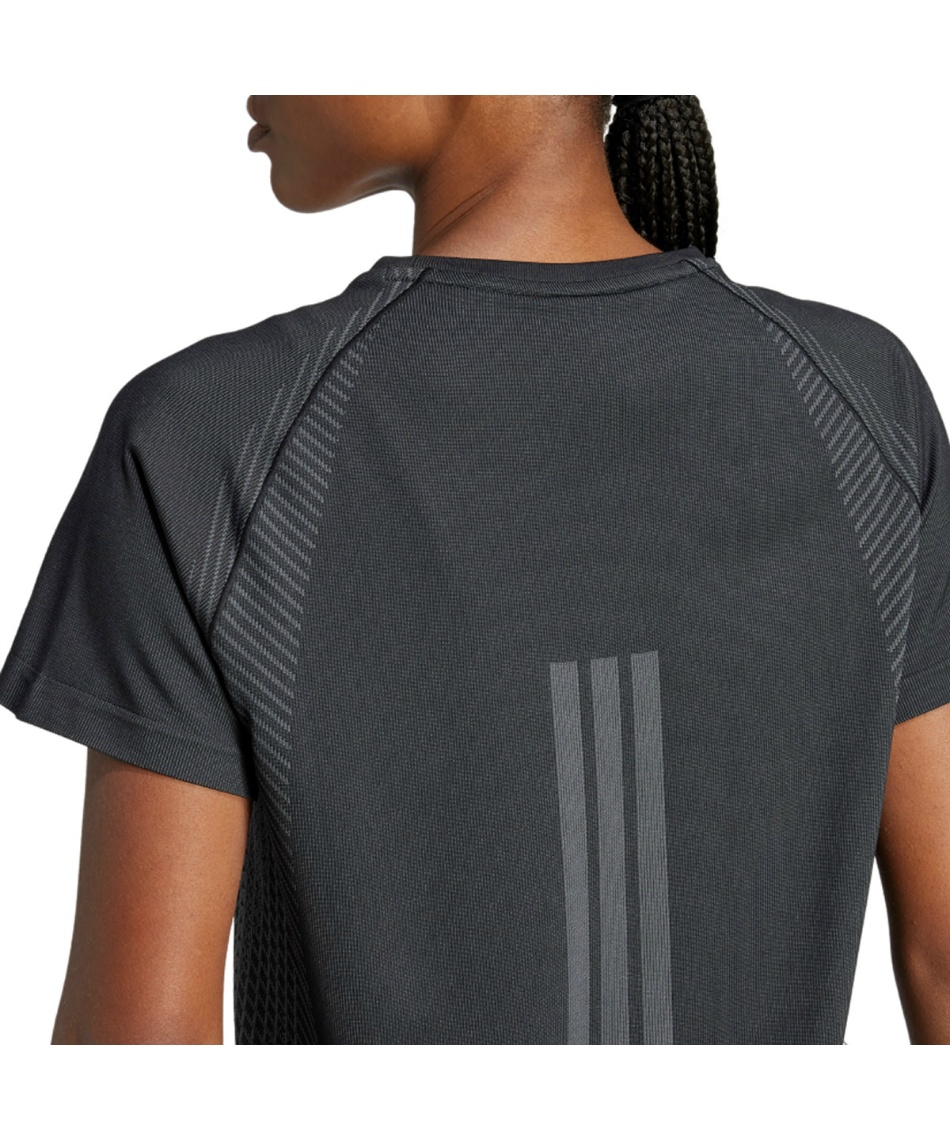 Adidas RIBBED SHORT SLEEVE TOP 半袖Tシャツ アディダス(adidas) Tシャツ 半袖 シームレス ニット半袖T