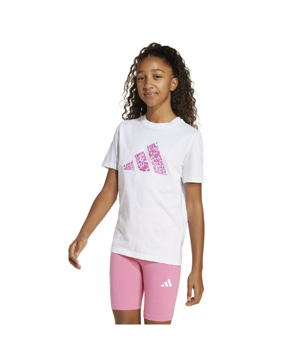 プリーツ加工 半袖カットソー ピンク　ダイヤ柄 Tシャツ 半袖 アニマルプリント グラフィック半袖Tシャツ キッズ