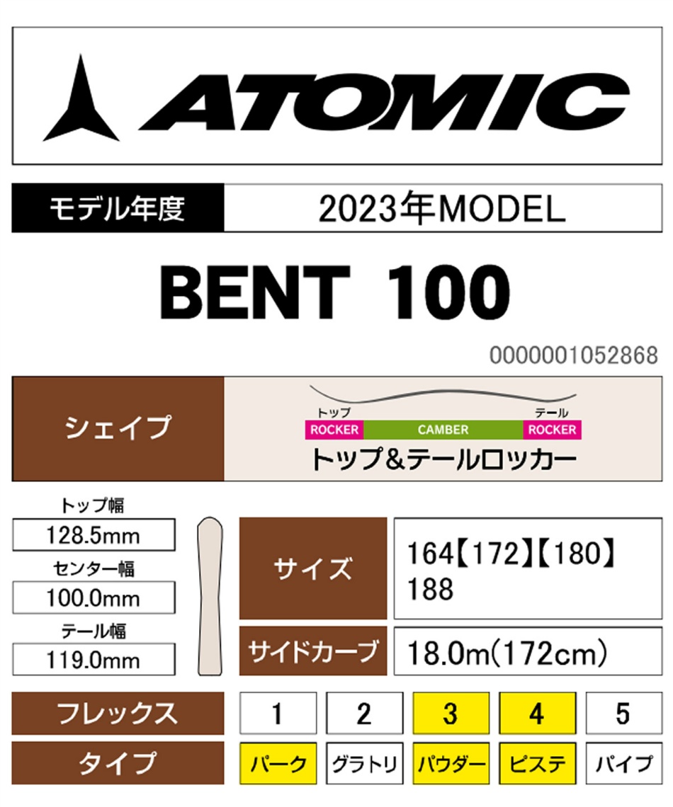 アトミック 100cm アトミック(ATOMIC) フリースタイルスキー板 ベント100 BENT 100