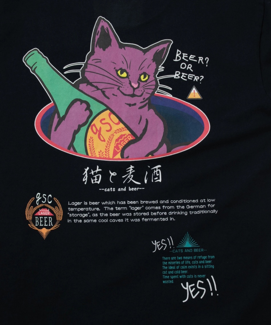 ゴースローキャラバン(Go Slow Caravan) Tシャツ 半袖 猫と麦酒 BIO