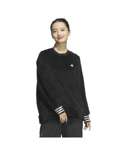 l|Cg47pt 32% OFF^SALE AfB_X(adidas) XEFbgg[i[ BEYOND THE STRIPES LOOSE FIT SHAGGY BOA CREW PULLOVER JG8139 KTX62 fB[X BK L