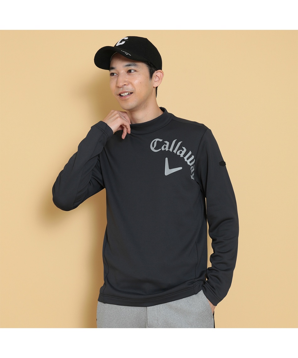 ゴルフウェア 長袖シャツ裏起毛ダブルニットモックネックシャツ