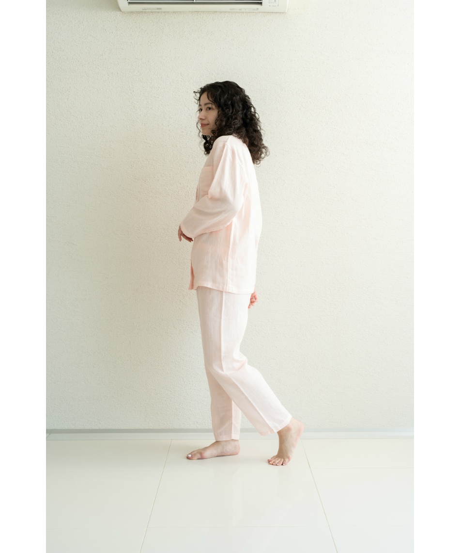 パジャマ ルームウェア 部屋着 前明き襟ぐりギャザー