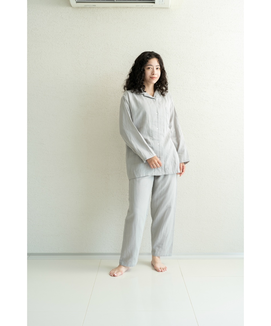 パジャマ ルームウェア 部屋着 前明き襟ぐりギャザー
