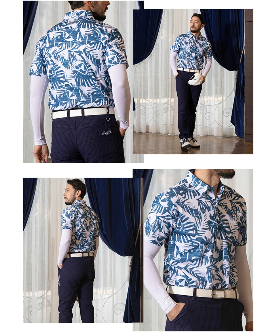 ゴルフウェア ポロシャツ 半袖 ボタニカルプリント半袖ポロシャツ