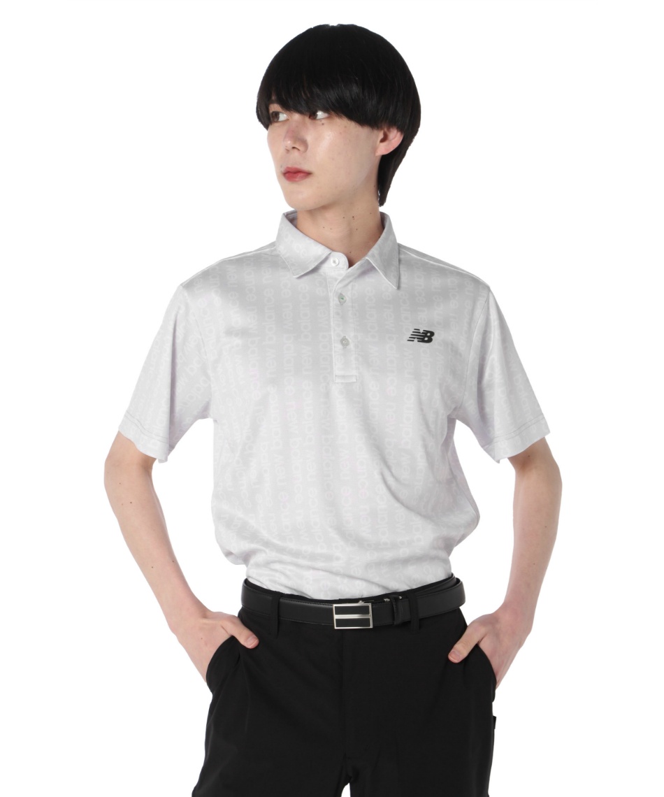 NEW BALANCE ストリート　ポロシャツ L ニューバランス　ゴルフウェア New Balance Golf ニューバランス ゴルフ ロゴストライプ柄 半袖