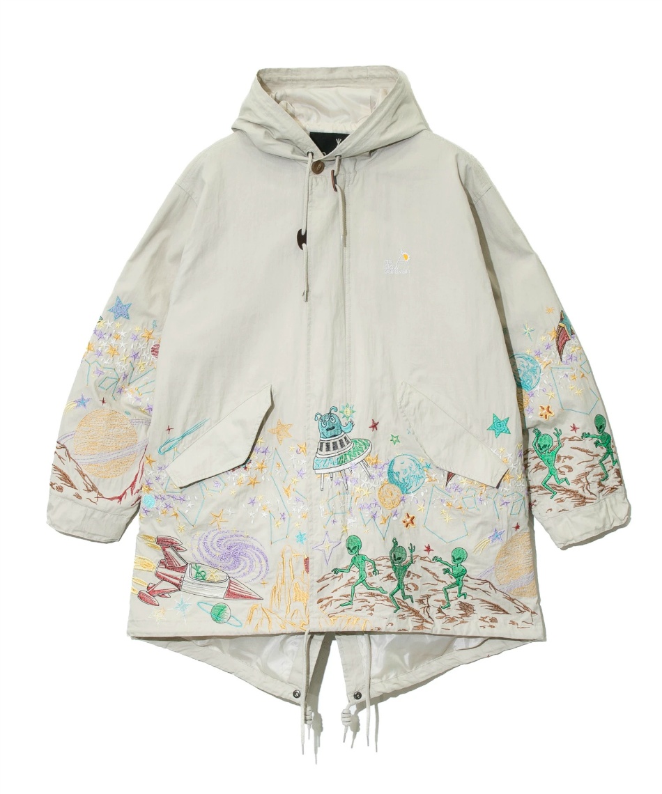 goslowcaravan コットンナイロンパネル刺繍モッズコート