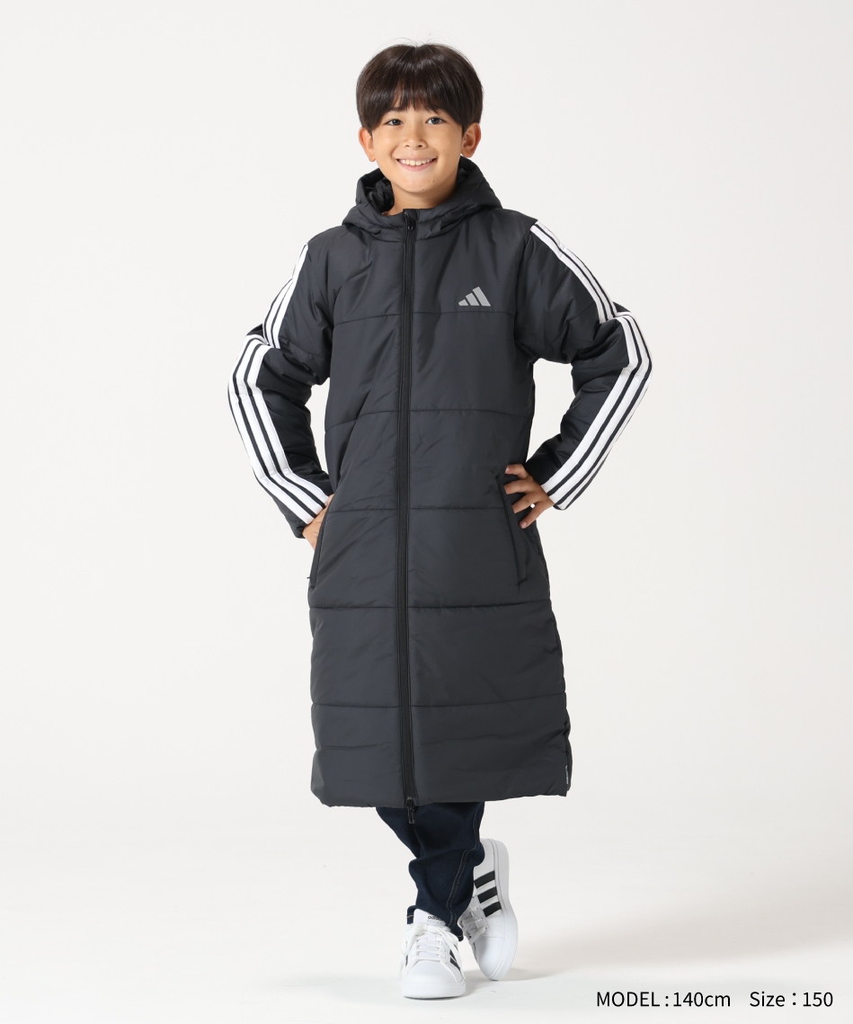 adidas アディダス CLIMAPROOF 3ストライプ 中綿 ベンチコート adidas アディダス キッズ ジュニア 3ストライプロングコート