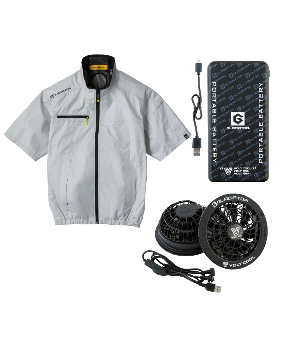 GLADIATOR G-5220 半袖空調服ファンバッテリーACアダプター付き グラディエーター GLADIATOR 空調ウェア 半袖ブルゾン メンズ