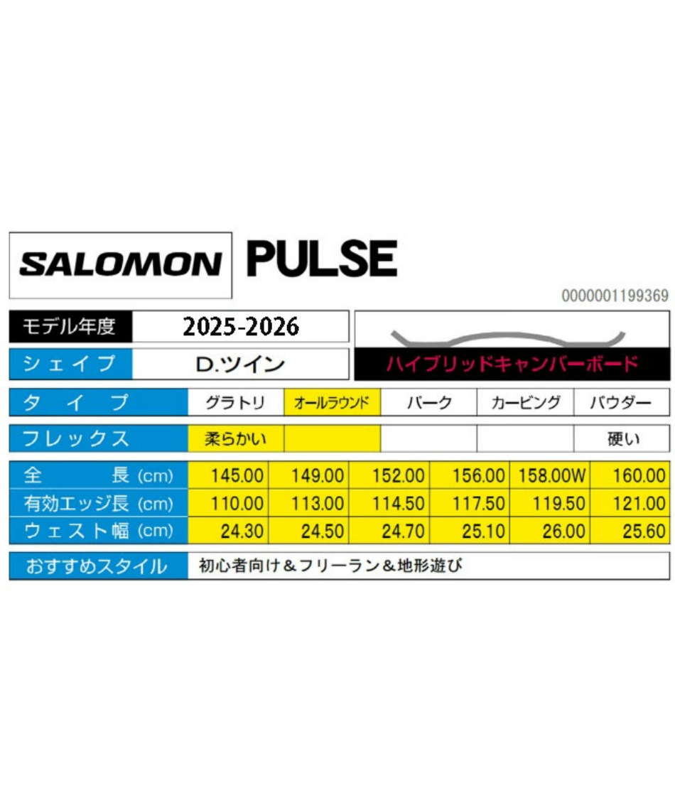スノーボード 板 パルス PULSE L47661600 オールラウンド 【25-26 2025