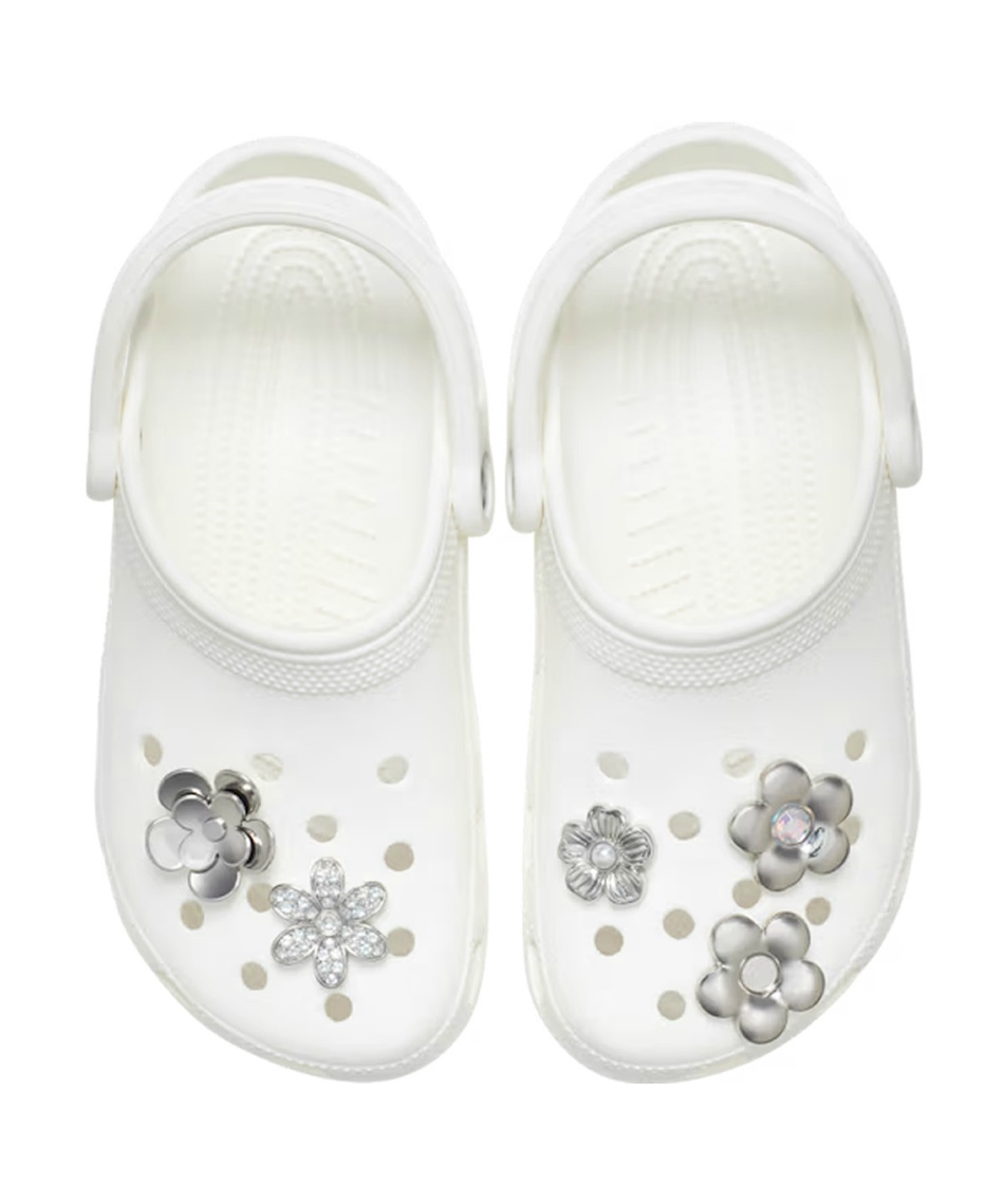 花58 クロックス(crocs) 小物 モノクローム シルバー フラワー 5