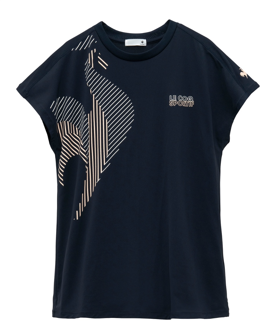 【LANVIN SPORT】接触冷感　フレンチスリーブシャツ　黒　ゴルフ　38 LANVIN SPORT】接触冷感 フレンチスリーブシャツ 黒 ゴルフ 38