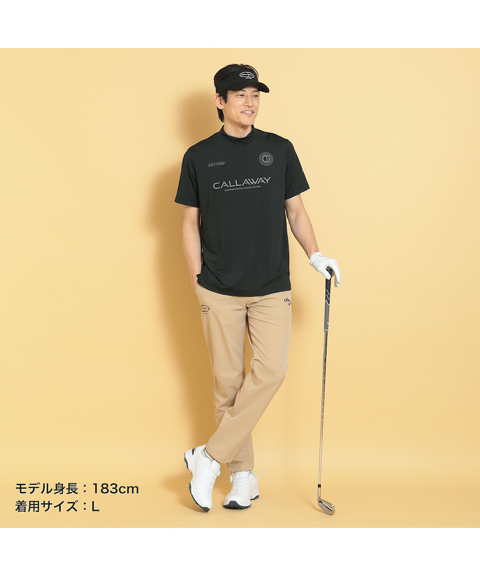 ゴルフウェア 半袖シャツ ロゴスムース半袖モックネックシャツ