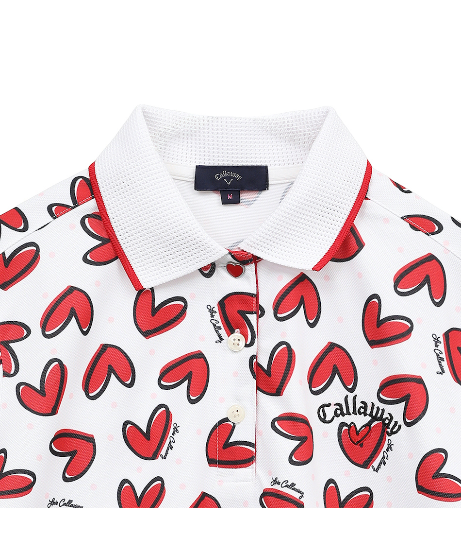 Callaway ゴルフ ポロシャツ ハート柄 ホワイト L ゴルフウェア ポロシャツ 半袖ラブキャロウェイ総柄半袖ポロシャツ
