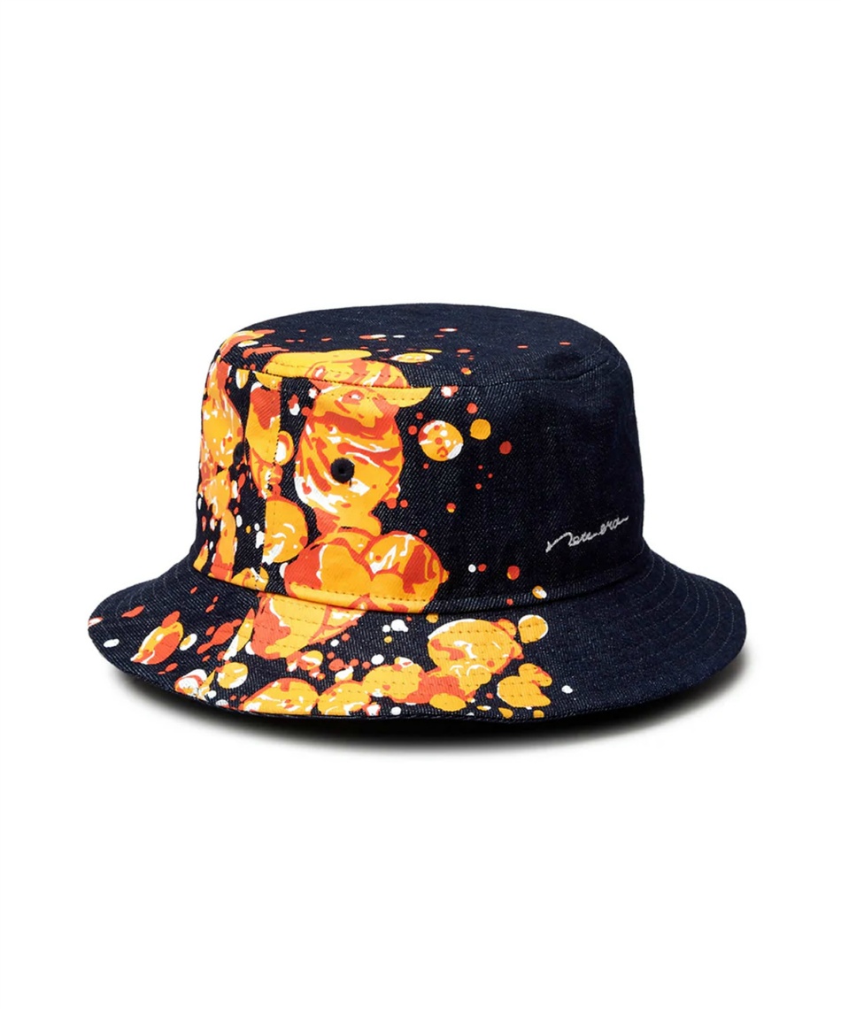 【珍品】ニューエラ　バケットハット　デニム　スプラッシュ柄　M-L バケット01 Splash スクリプトロゴ ノンウォッシュデニム