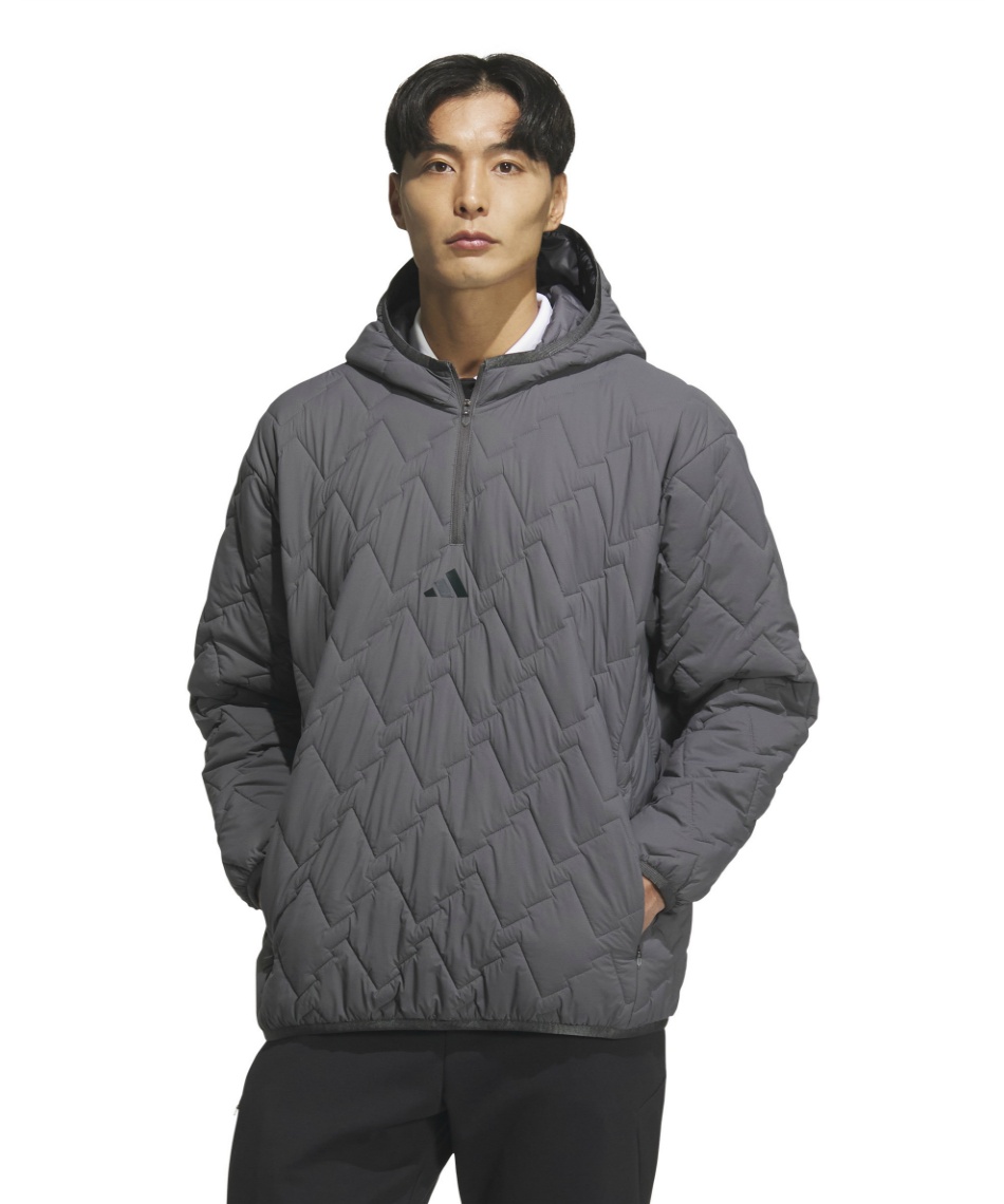獲得ポイント240pt 【送料無料】アディダス(adidas) ゴルフウェア ブルゾン ビヨンド ザ コース キルト ハーフジップ フーディージャケット JUW86 【国内正規品】【2025年秋冬モデル】 メンズ グレーファイブ J/M