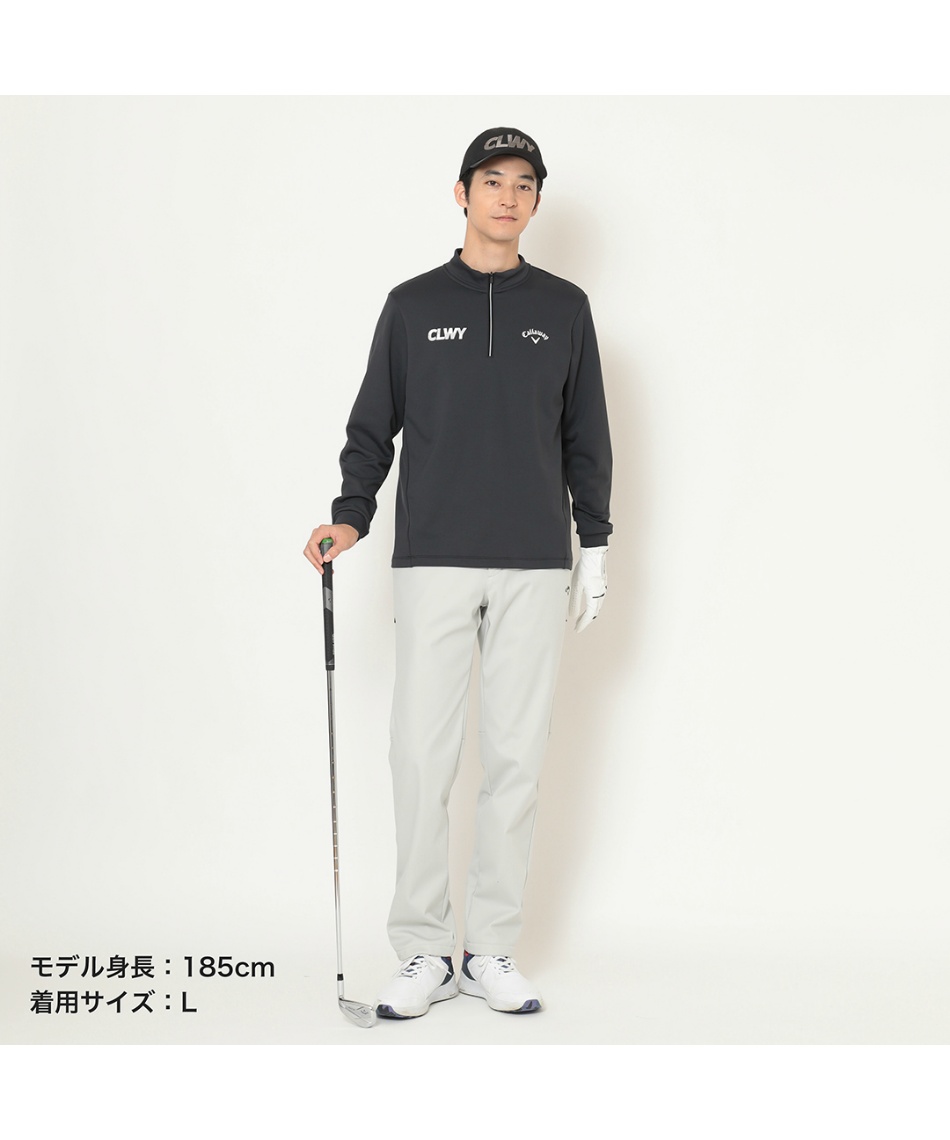 ゴルフウェア 長袖シャツ 裏起毛ハーフジップモックネックシャツ