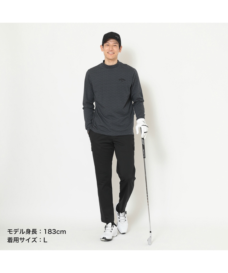 ゴルフウェア 長袖シャツ ロゴプリントストレッチ天竺モックネック