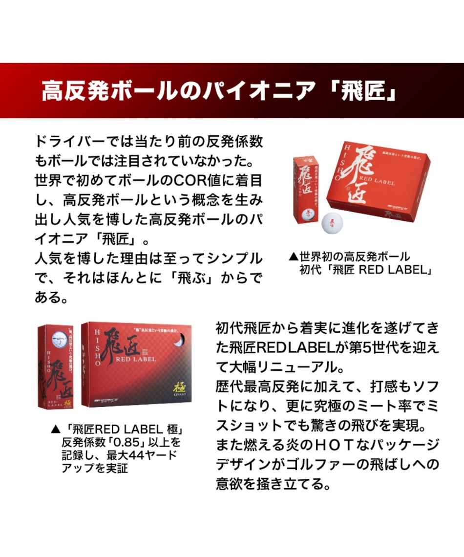 ゴルフボール 1ダース 12個入高反発 飛匠 レッドラベル 極2023HISHO