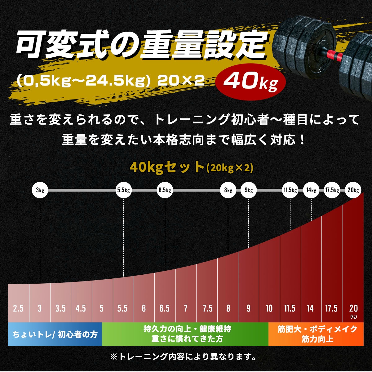 ダンベル 可変式 20kg 2個セット 合計40kg アジャスタブル