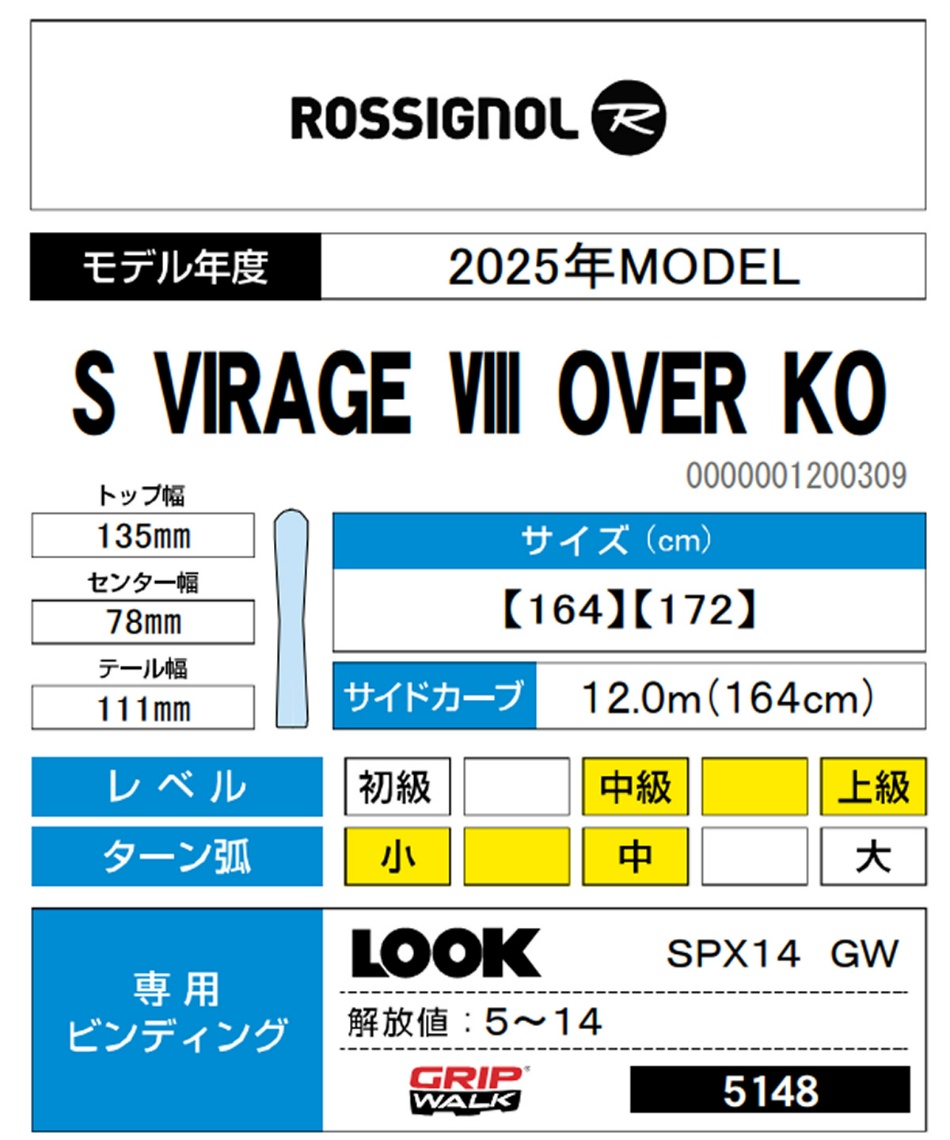 ロシニョール(ROSSIGNOL) スキー板 デモ レーシング S VIRAGE VIII