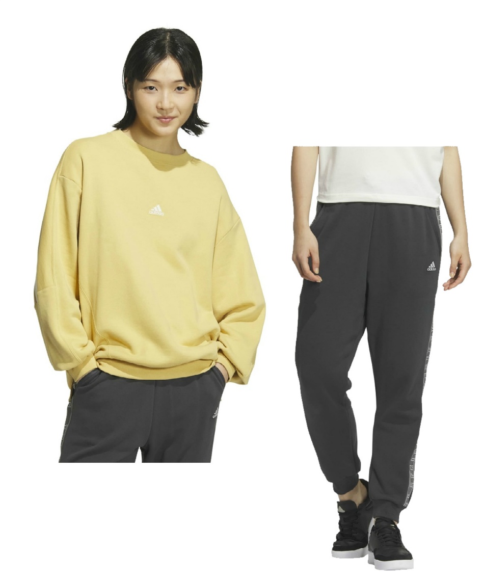 アディダス スウェットウェア上下セット レディース WORDING LOOSE FIT FRENCHTERRY CREW SWEATSHIRT+PANTS JG8173 KTX50+JG8145 KTX51 adidas アディダス(adidas) スウェットウェア上下セット WORDING LOOSE FIT