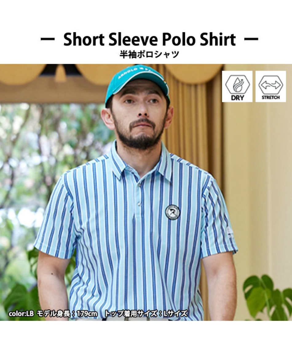 ゴルフウェア シャツ2点セット ストライプ半袖ポロ＋衿裏プリント半袖