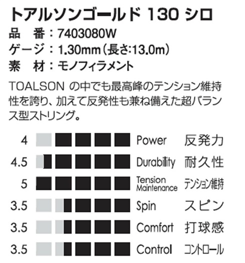 トアルソン(TOALSON) テニスガット 硬式 単張り TOALSON GOLD 130 トアルソン(TOALSON) テニスガット 硬式 単張り TOALSON GOLD 130